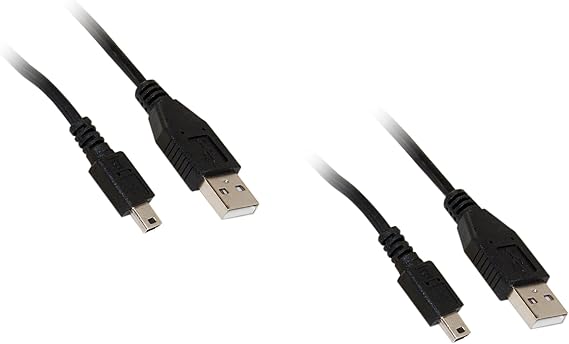 Mini USB 2.0 Cable, Black, Type A Male to 5 Pin Mini-B Male, 6 foot - 2 Pack