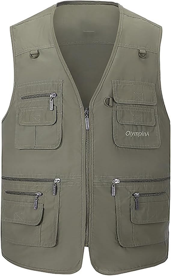Hbufnha Men's Casual Safari Travel Vest 16 Pockets Outdoor Work Vest Sleeveless Jacket Fishing Hiking Photograph