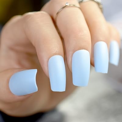 Active Square Fake Press On Nails Medium Length Nail Tips Baby Blue Matte False Acrylic Nails 24 pcs For Salon Home Manicure Encounter