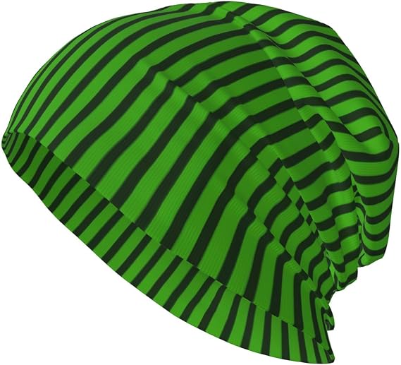 Green Black Stripes Beanie Chemo Cancer Headwear Hats for Women Men Slouchy Beanies Skull Cap Turban