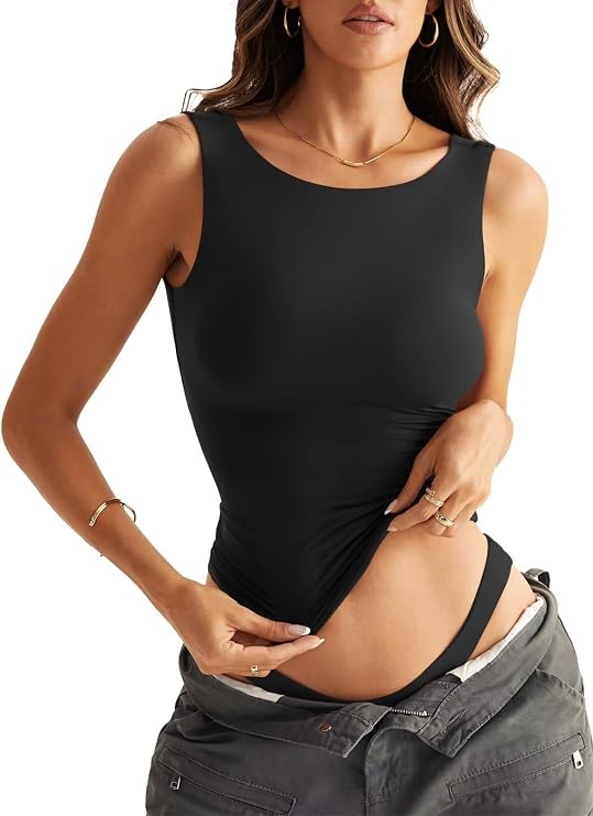 Tomwell Women's Double Lined Tank Tops Sleeveless Tops with Boat Neck Backless Tops Slim Fit Trendy Going Out Summer Outfits 2026