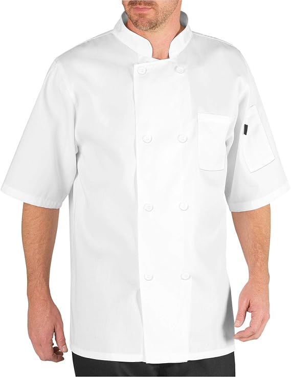 Chef Code Mens Short Sleeve Unisex Classic Coat Chefs Jackets, White, Medium