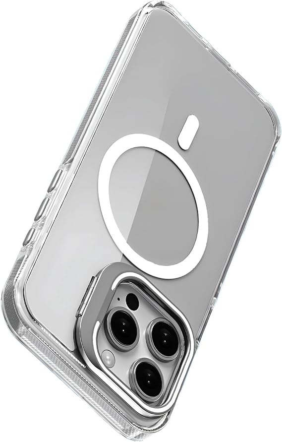 Minesk iPhone 13 için Magsafe ile Uyumlu Luxo Serisi Yüksek Kalite Kılıf Ultra Şeffaf Görünüm Ve Standlı Ergonomik Tasarım (Beyaz, 13)