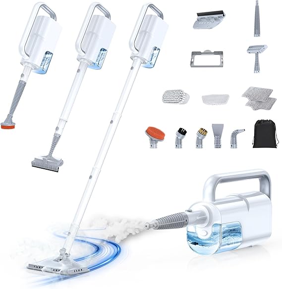 10-in-1 Steam Mop, Detachable Handheld Steam Cleaner for Multi-Surface | 350ml Tank,10s Heat-Up,248F Steam Cleaner,2-Level Control,Swivel Head for Carpet,Floor,Tiles,BBQ grill,Car Accessories