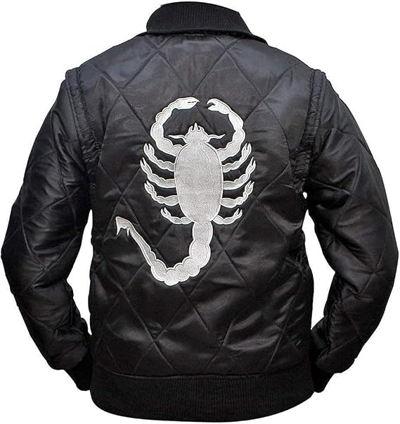 Prime-Fashion Men's Bomber Satin Fabric Quilted Golden Embroidery of Scorpio Jacket