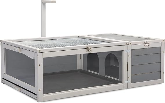 Wooden Acrylic Sheet Tortoise House Large Turtle Cages Habitat, Indoor Tortoises Enclosure for Small Animals and Outdoor Reptile Acrylic Terrarium Box Weatherproof Bottom Grey