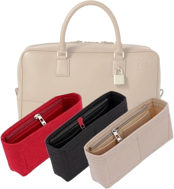 Bag Organizer compatible with Loew Amazona 19 Square Bag (19L x 18H x 11.5D cm) (Brown, Style B: Side Zipper)