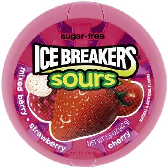 Mixed Berry, Strawberry Cherry Sours - Sugar Free Ice Breakers Candy 42g (1 Supplied)