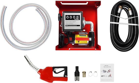 Dieselpumpe 230V Heizölpumpe Premium Kraftstoffpumpe selbstansaugende Ölpumpe mobile Tankstellen mit Schläuchen und Zapfpistole Griff Hof Tankstelle Tankanlage Diesel Heizöl Pumpe