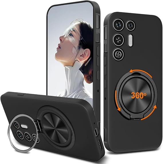 ZTE Nubia RedMagic 11 Airフォンケース、360°回転可能なリングホルダーキックスタンド/スタンドシリコンTPUシルムフィット耐衝撃保護カバーケースRedMagic 11 Air6.8インチ用 - ブラック