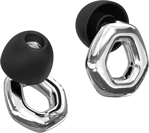Ear Plugs for Sleeping Noise Cancelling - 27dB Earplugs for Noise Reduction - Reusable Hearing Protection Ear Plug for Concerts, Working, Snoring - Carrying Case & 8 Eartips (Shiny Silver, One Size)