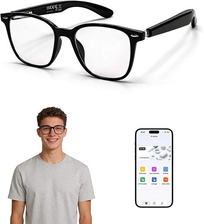 AI Translation Smart Glasses, Blue Light Blocking Lenses