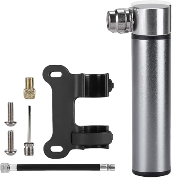 Mini Bike Pump – Portable Titanium-Coloured Aluminium Alloy Floor Pump for Mountain Bike, Road Bike and Hybrid Bicycle