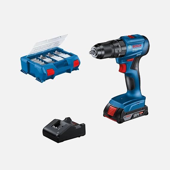 Bosch GSB 185-LI Akülü Darbeli Matkap (1 x 2.0Ah + GAL 18V-20 + 82 Parça Aksesuar seti)