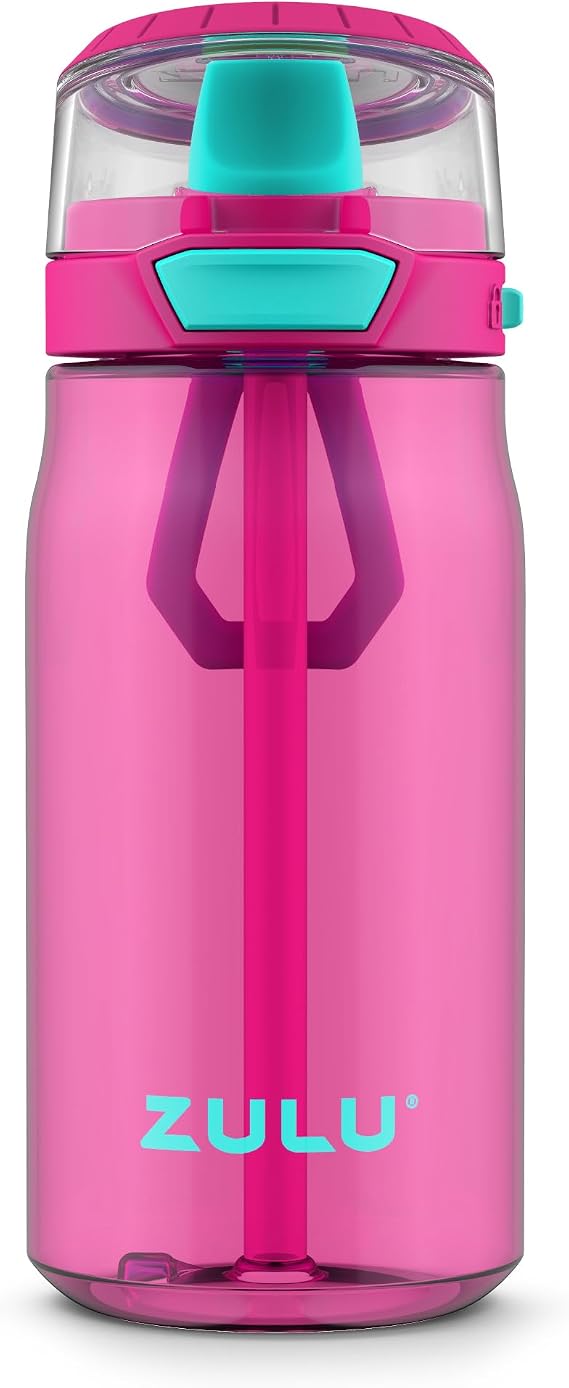 ZULU Kids Flex 16oz Tritan Plastic Water Bottle with Silicone Spout, Pink