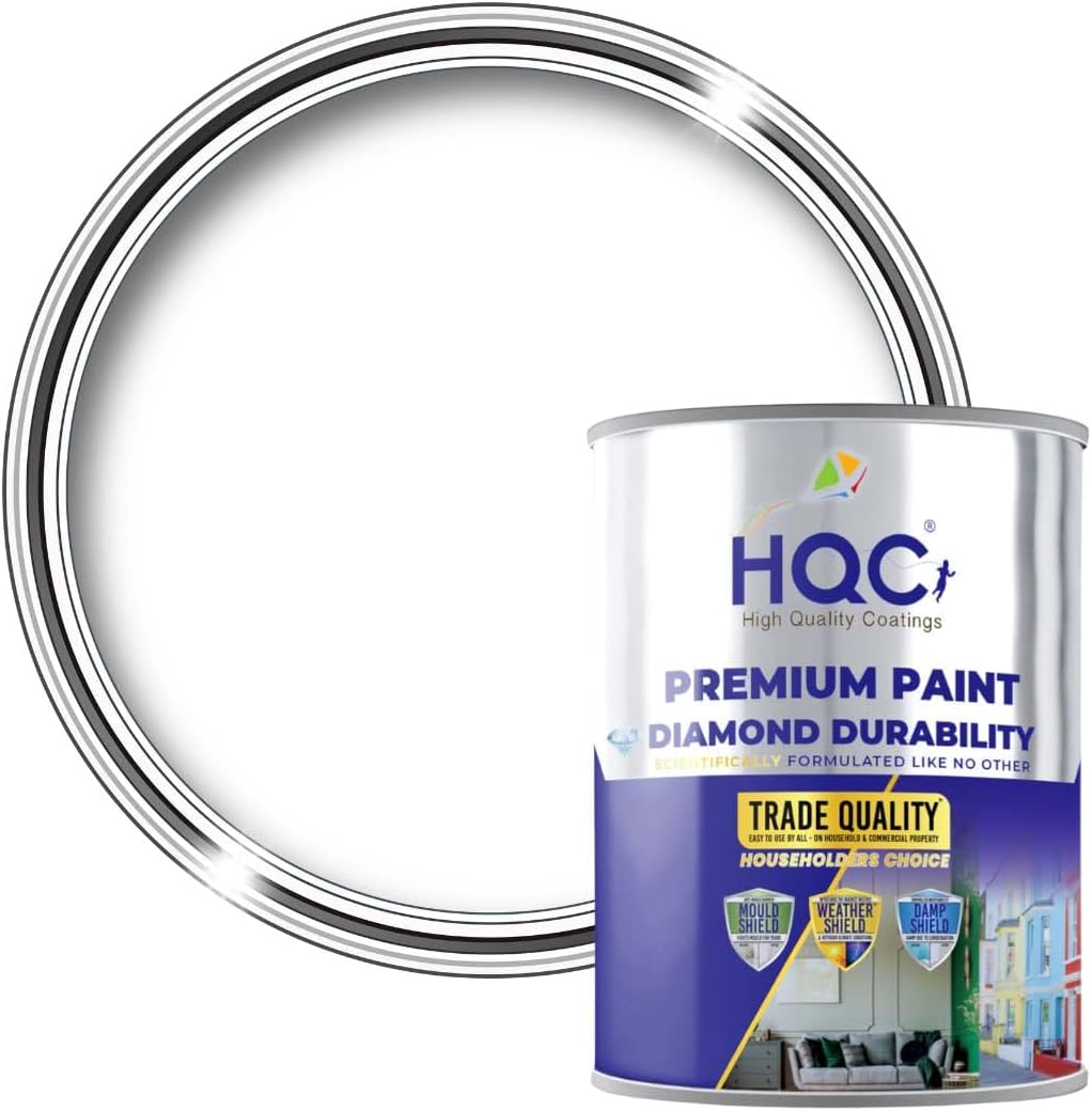HQC Anti Mould Paint, Mould Resistant, Brilliant White - 1 Litre | Waterproof Stain-Blocking Interior/Exterior, Anti-Bacterial