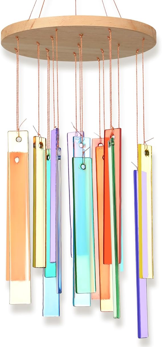 Wenqik 17" Sea Glass Wind Chime for Outside,Shells Coastal Decor, Colorful