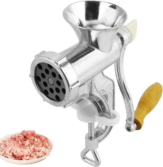 Manual Meat Grinder, Stainless Steel Hand Cranked Sausage Maker With Tabletop Clamp 1 Sausage Mouth, Cast Iron Heavy Duty Meat Mincer