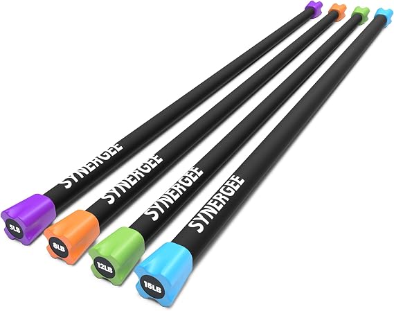 Synergee Workout Bar Weight Bar Combo Set - Multiple Weights Padded Weighted Bars Body Toning Exercise Bar, Strength & Condition