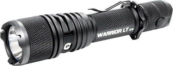 PowerTac Warrior LT Tactical Flashlight, 3050 Lumens LED, Long-Throw Luminosity, 480m Beam, 6 Modes, Strobe, Waterproof, Compact & Durable Rechargeable Light