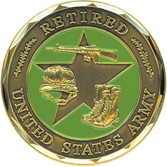 United States Military US Army Retired USA Flag & Army Flag Green Star Logo "Duty, Honor, Country" - Good Luck Double Sided Collectible Challenge Coin