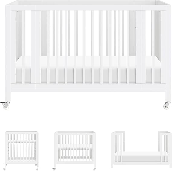 Babyletto Rolli 9-in-1 Convertible All-Stages Bassinet to Full-Size Crib in White, Greenguard Gold Certified, Portable & Adjustable with Select Conversion kit and Pads Included