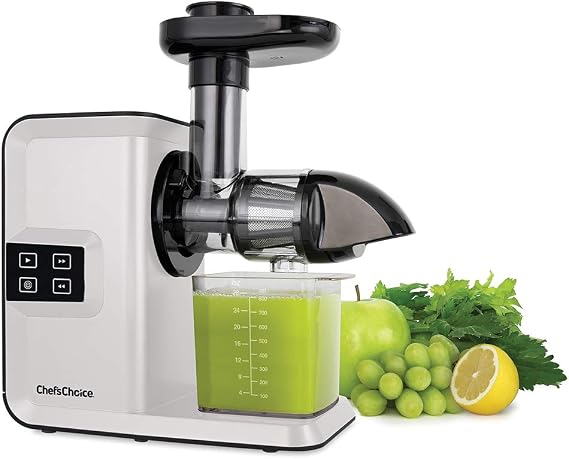 ChefsChoice Juicer Cold Press Masticating with Quiet Motor Digital Controls Anti-Clog Reverse Function For Juicing Fruits Vegetables and Greens, 150-Watts, White