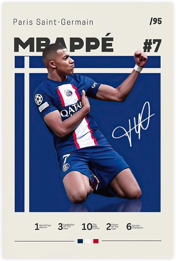 Mbappe Poster Soccer Football Picture Canvas Poster Bedroom Decor Sports Landscape Office Room Decor Gift Unframe:12x18inch(30x45cm)