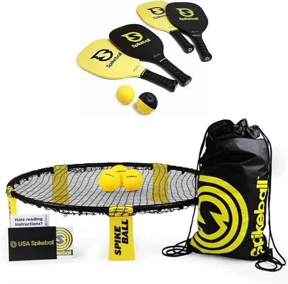 Spikeball 3-Ball Original Roundnet Game Set with Spikepaddle 4 Pack Accessory Bundle