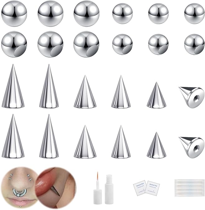 24Pcs Fake Nose Lip Labret Studs Eyebrow Rings Non-Piercing Body Jewelry