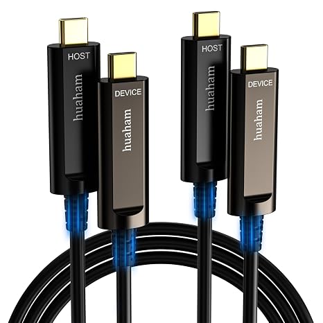 USB C Fiber Optic Cable 50FT 2-Pack, 10Gbps USB 3.2 Gen2 Cable with Germany SiliconLine Chip, Ultra Slim & Long Distance for Logitech 4K Camera,VR/AR,Video Conference,Industrial System