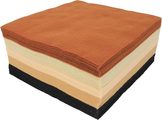 Bright Ideas Felt Sheets. Sheet Size: 22cm x 22cm, PK50 Sheets in 5 Natural Assorted Colours. 1.4mm Thick Polyester Felt Square Sheets for Craftwork Sewing, Patchwork and Arts & Crafts. BI8091.