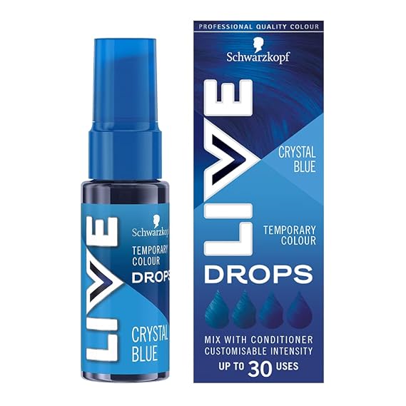 Schwarzkopf LIVE Colour Drops, Vegan, Semi-permanent, Blue Hair Dye, Lasts 2 to 12 Washes, Crystal Blue 30 ml