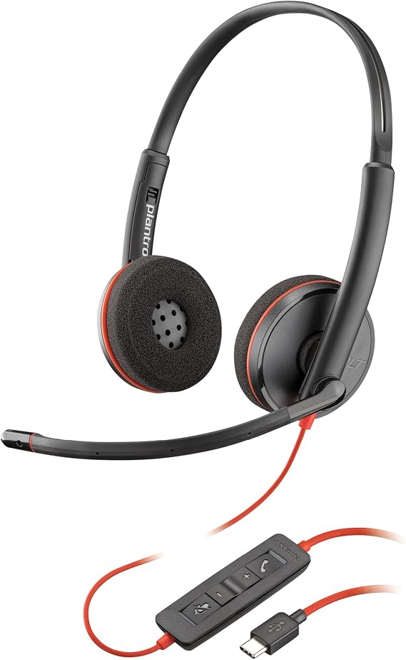 Poly Blackwire 3220 Kablolu Kulaklık (Plantronics) - Gürültü Önleyici Mikrofon - Stereo Tasarım - USB-C veya USB-A ile PC/Mac'e bağlanın - Ekiplerle Çalışır, Yakınlaştırma -