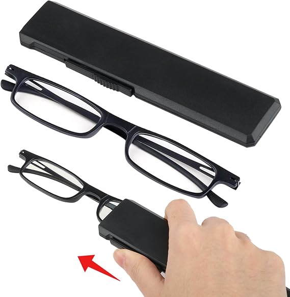 Ultra Thin Reading Glasses Women Men, TR90 Blue Light Compact Computer Reading Glasses with Portable Slim Telescopic Flat Case, Lightweight Pocket Readers for Gaming Digital Screen Protection