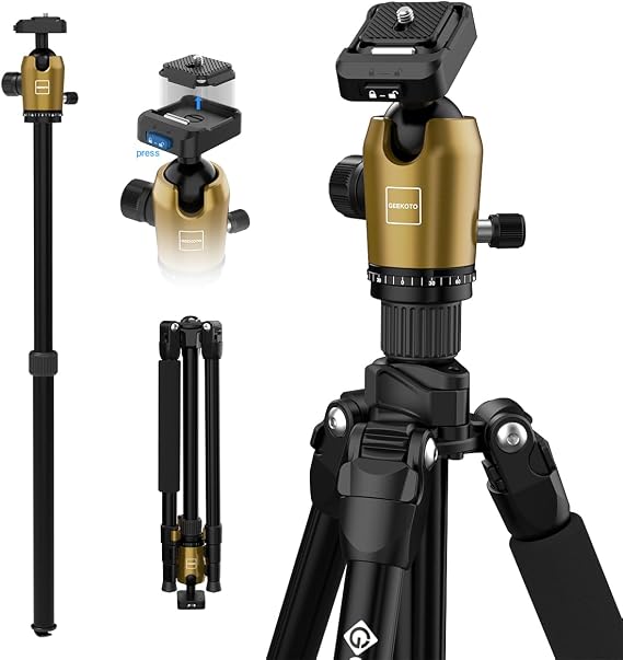 Geekoto 73-Inch Camera Tripod with 360 Ball Head & Quick Release Plate