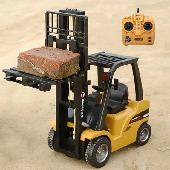 1/10 RC Forklift 10 Channel Remote Control Forklift with Metal Carrier Slab and Hook Arm 2.4G Fully Functional Construction Truck Engineering Vehicle with Lights Sound Heavy Duty Equipment 1577