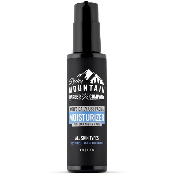 Rocky Mountain Barber Company Unscented Mens Daily Face Moisturizer, 4 oz | Made with Shea Butter, Jojoba Oil & Argan Oil, Fragrance-Free Formula For All Skin Types, For Daily Facial Care, Non-Greasy