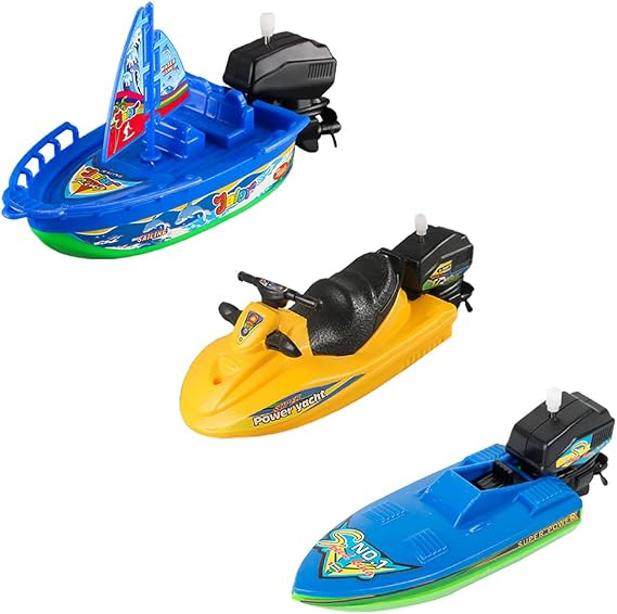 Wind-up Boat Bathtub Toy Set, Funny Windup Speed Boat Jet Ski Clockwork Sailboat Water Toy Motorboat Tub Toy for Kids