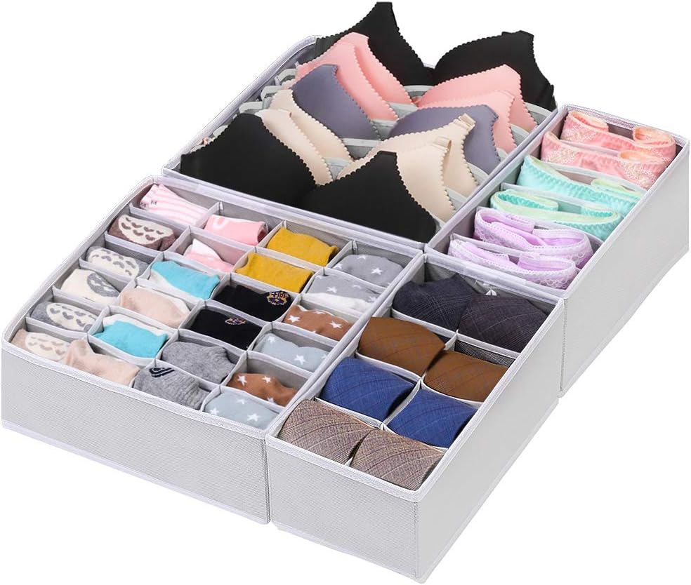 Drawer Organisers Dividers Underwear,Collapsible Storage Boxes for Bras, Underwear, Socks Ties and Scarves Foldable 4 PCSGrey