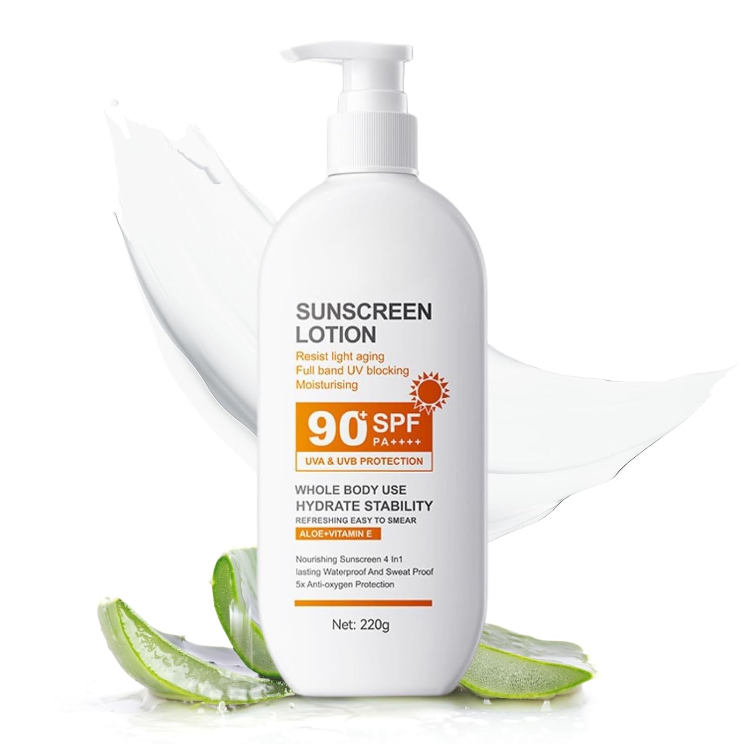 Sonnencreme LSF 90 für das GesichtSonnencreme Gesicht 90Sunscreen SPF 90 Wasserfeste Sunscreen für Gesicht und Körper und Aloe & Vitamin E große Kapazität für Sun Protection-220g