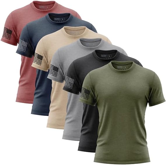 Patriot Crew Mens Standard Issue Flag T-Shirt, Patriotic American Graphic Tee, Soft Cotton Blend Crewneck (6-Pack)