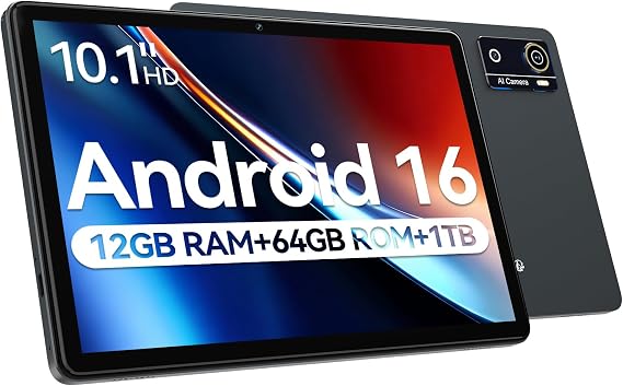 10.1 Inch Android 16 Tablet, 12GB + 64GB, Helio G80 for Home Use, WiFi