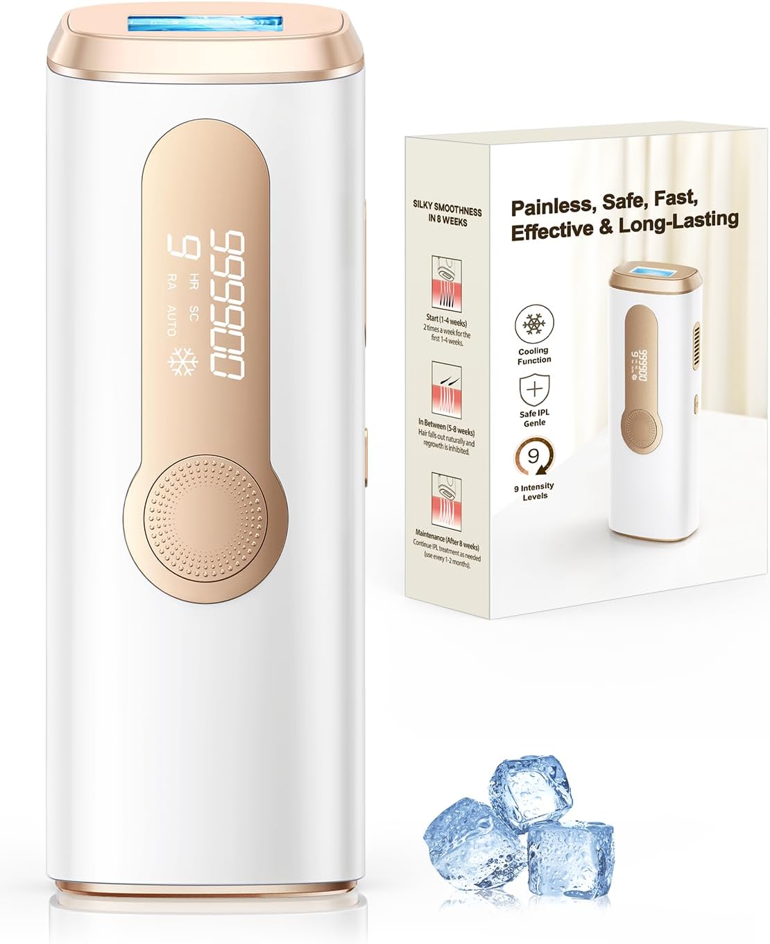Laser Hair Removal, IPL Hair Removal with Ice-Cooling System for Nearly Painless & Long-Lasting Result, Safe At-Home Hair Remover Device for Armpits Back Legs Arms Face Bikini Line, White