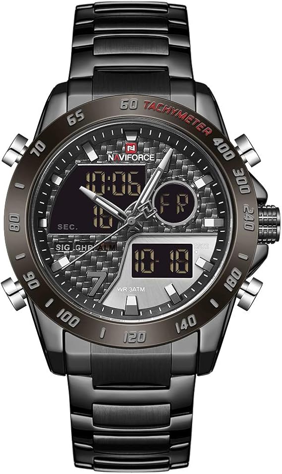 NAVIFORCE Men's Multifunction Waterproof Sport Analog Digital Quartz Watch with Chronograph Dual Time Alarm SIG Snooze Function