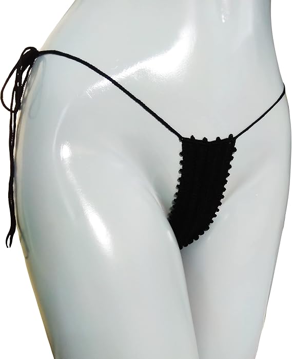 Extreme micro bikini bottom Black Crochet micro thong bikini bottoms G-string thong