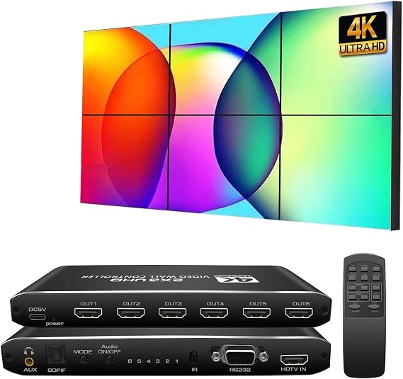 Video Wall Controller 2X3 4K,HDMI & DVI 4k Signal Input Makes 6 TV Screens Into 1 Wall Display Support IR Remote/RS232 and 180 Rotation,Support Video Wall Controller 2x2 4k 1x1, 1x2, 1x3, 1X4, 1x5