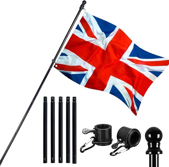 6FT Flag Pole Kit, Stainless Steel Flag Poles for Garden Festival Flagpole Kit with FlagRings & Mounting Bracket Heavy Duty Guide Banner Flagpoles for Outdoor Garden Yard Fence Roof Wall (6FT)