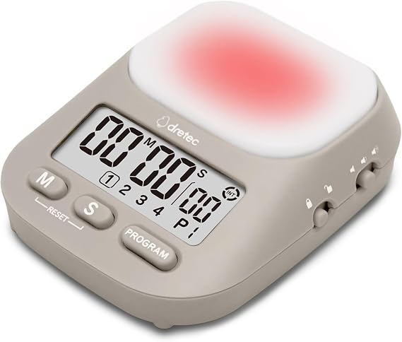 dretec Learning Timer My Routine Study Countdown Silencing Volume Switch Function Maximum 199 Minutes 55 Seconds Repeat Interval Clock Light Beige
