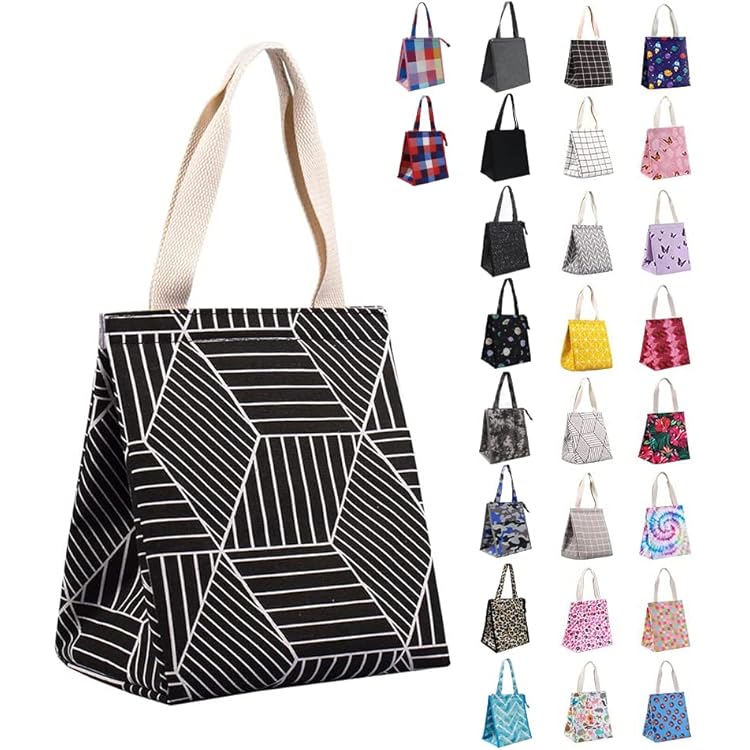 iknoe Insulated Lunch Bag for Women & Adults, 9L Foldable Wide-Open Cooler Bag with Pockets, Leakproof & Portable, for Picnic, Office, Beach, Black Rhombus